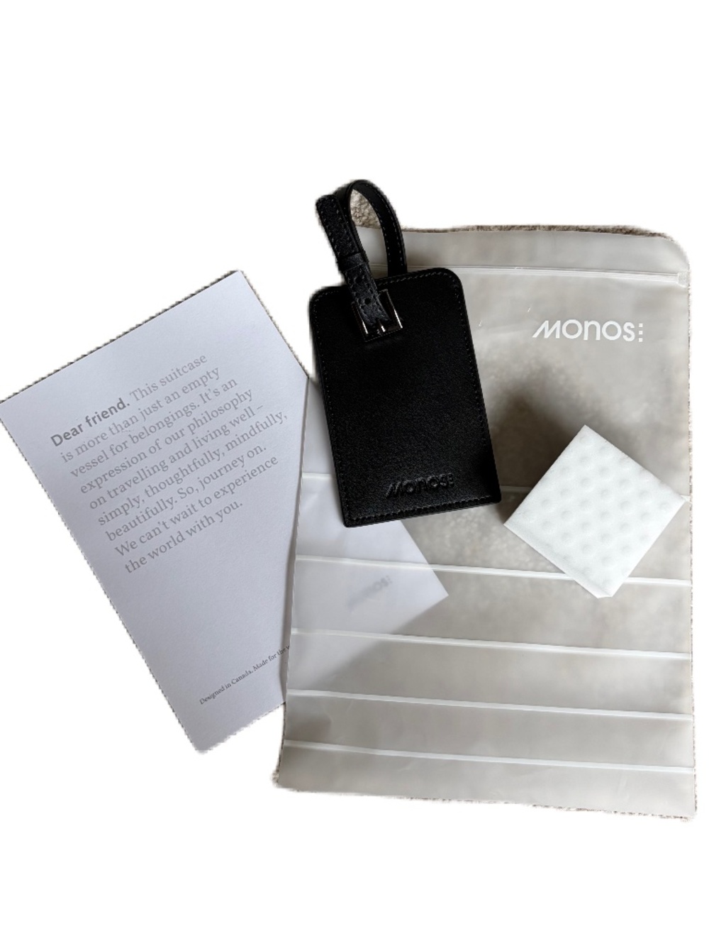 Monos Luggage Tag & scuff mark eraser sponge Bundle - Picture 2 of 3